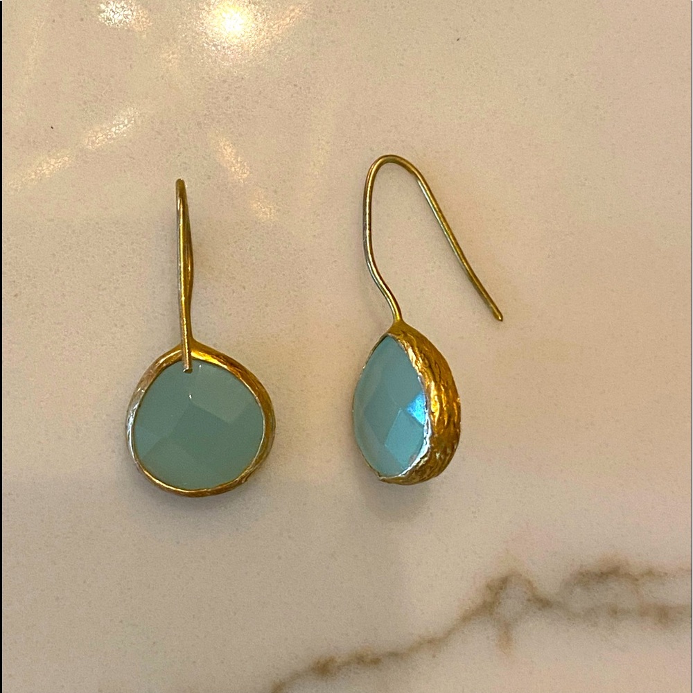 Stella & Dot gold & teal earrings
